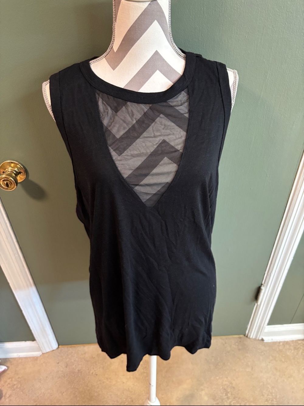 torrid Black Sleeveless Tank with Mesh Inset V-Neck